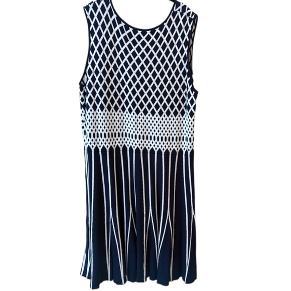 Ashley Stewart Navy/Cream Geometric Tealength Plus Size Sweater Dress (26) - Picture 2 of 3